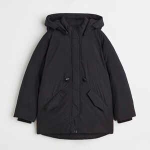 Black Padded Nylon Kids Parka Jacket